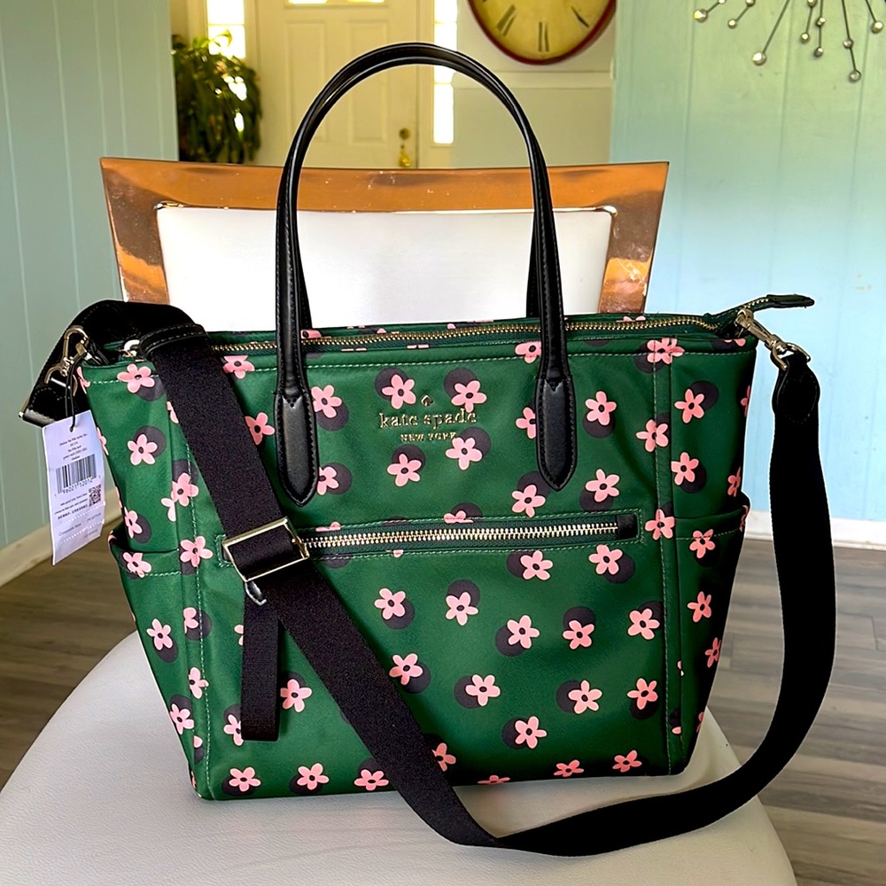 NWT Kate Spade nylon green pink floral bag set - Picture 4 of 16